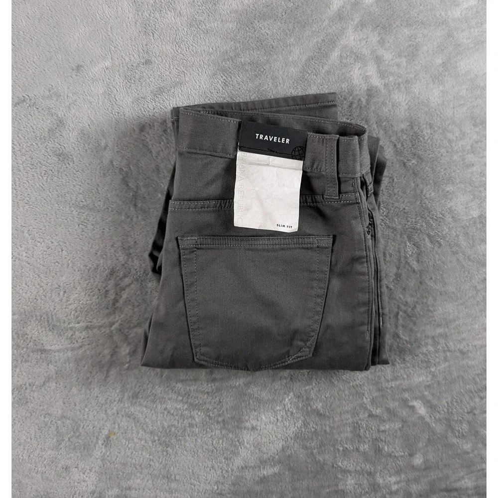 Banana Republic Traveler Pants Mens 30x32 Gray Slim Fit Stretch Chino Casual
